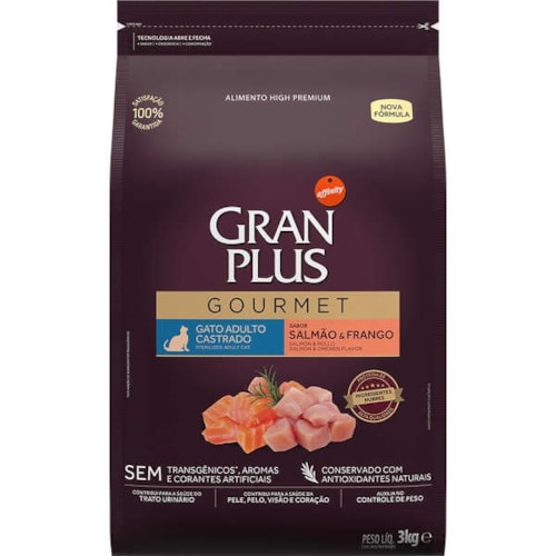 Ração Gran Plus Gourmet Gatos Castrados Salmão & Frango 3,0 kg