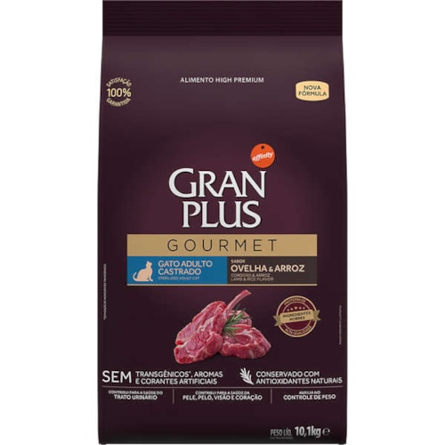 Ração Gran Plus Gourmet para Gatos Castrados Sabor Ovelha & Arroz 10,1kg 