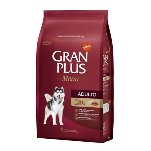 Ração Gran Plus Menu Cães Adultos Raças Médias e Grandes Carne e Arroz 3,0 kg