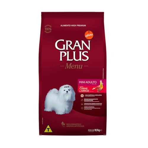 Ração Gran Plus Menu Cães Adultos Raças Mini Carne e Arroz 10,1kg