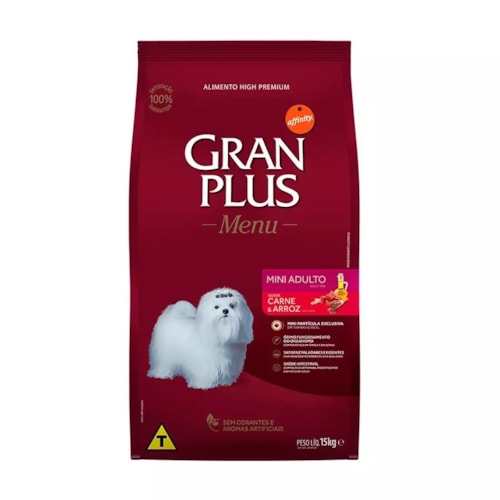 Ração Gran Plus Menu Cães Adultos Raças Mini Carne e Arroz 15,0 kg