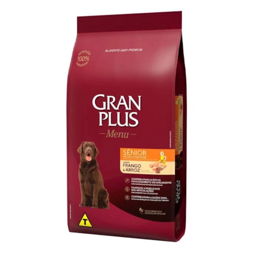 Ração Gran Plus Menu Cães Sênior Raças Médias e Grandes Frango e Arroz 3 kg