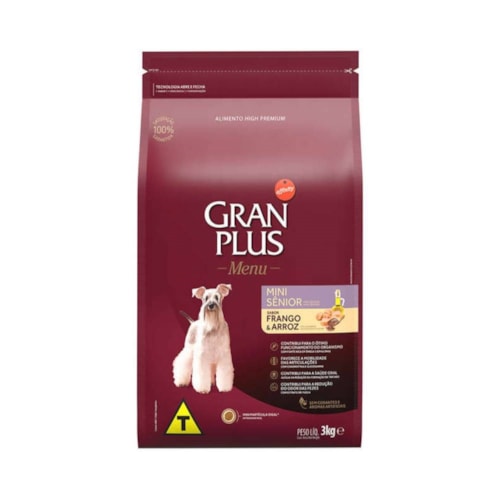 Ração Gran Plus Menu Frango e Arroz Cães Sênior Raças Mini e Pequenas 3,0 kg