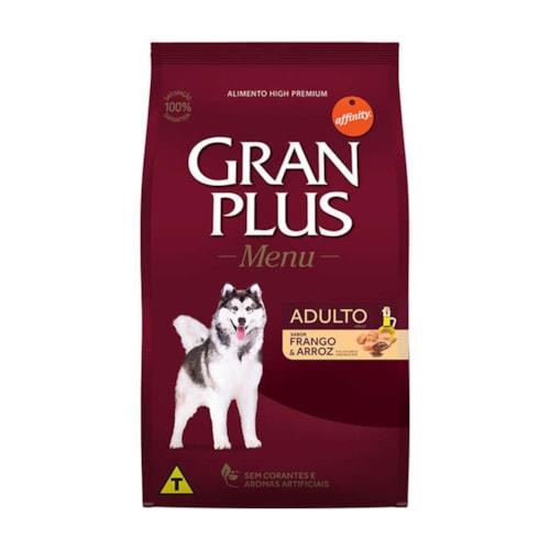 Ração Gran Plus Menu para Cães Adultos Raças Médias e Grandes Sabor Frango e Arroz 20kg