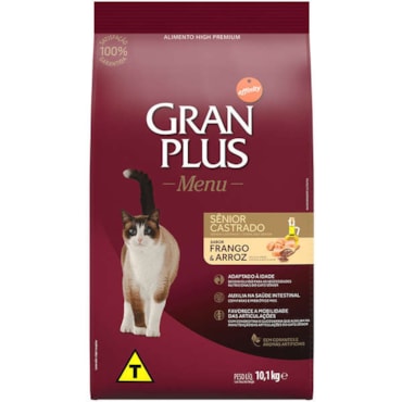 Ração Gran Plus Menu para Gatos Castrados Sênior Sabor Frango e Arroz 10,1 kg