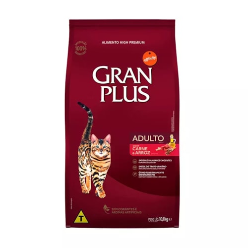 Ração Gran Plus para Gatos Adultos Sabor Carne e Arroz 10,1kg - (Pacote único)
