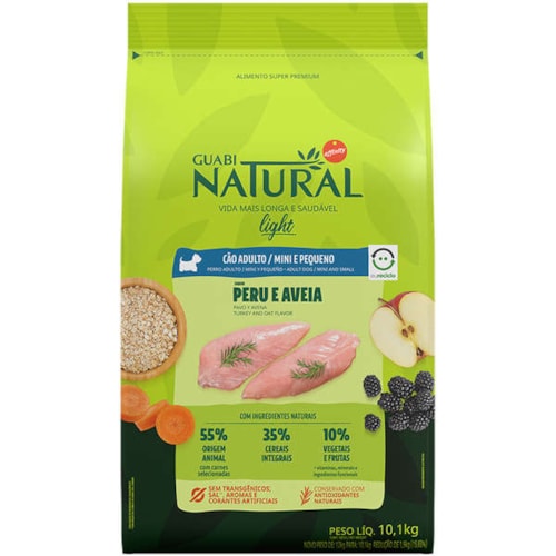 Ração Guabi Natural Light para Cães Adultos de Raças Minis e Pequenas Sabor Peru e Aveia 10,1kg