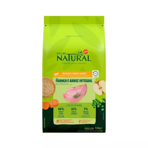 Ração Guabi Natural para Cães Adultos de Raças Grandes e Gigantes Sabor Frango e Arroz Integral 12kg
