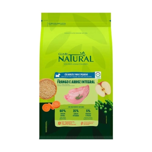 Ração Guabi Natural para Cães Adultos de Raças Mini e Pequenas Sabor Frango e Arroz Integral