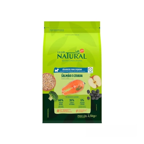 Ração Guabi Natural para Cães Adultos de Raças Mini e Pequenas Sabor Salmão e Cevada