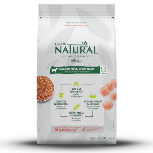 Ração Guabi Natural para Cães Adultos Obesos de Raças Médias e Grandes Sabor Frango 10,1 kg
