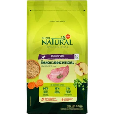 Ração Guabi Natural para Cães Adultos Raças Médias Sabor Frango e Arroz Integral  12kg
