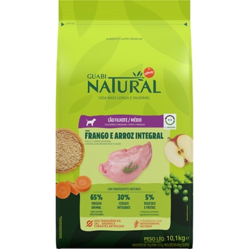 Ração Guabi Natural para Cães Filhotes de Raças Médias Sabor Frango e Arroz Integral 10,1kg