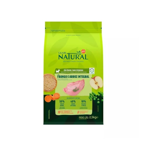 Ração Guabi Natural Para Cães Sênior de Raças Pequenas Sabor Frango e Arroz Integral