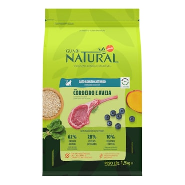 Ração Guabi Natural para Gatos Adultos e Castrados Sabor Cordeiro e Aveia - imagem adicional