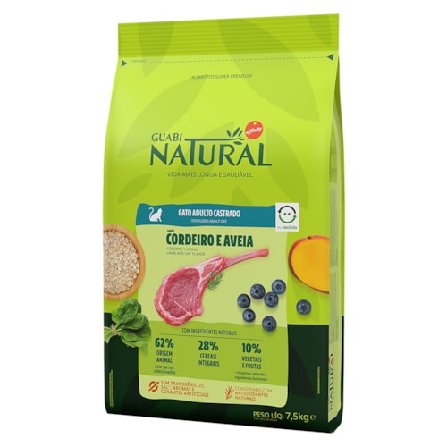Ração Guabi Natural para Gatos Adultos e Castrados Sabor Cordeiro e Aveia