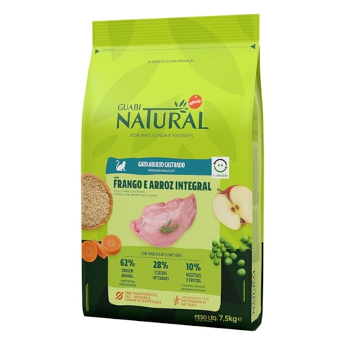 Ração Guabi Natural para Gatos Adultos e Castrados Sabor Frango e Arroz Integral