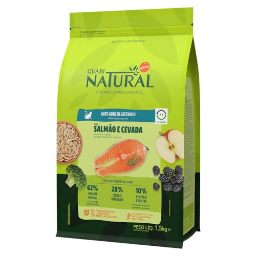 Ração Guabi Natural para Gatos Adultos e Castrados Sabor Salmão e Cevada