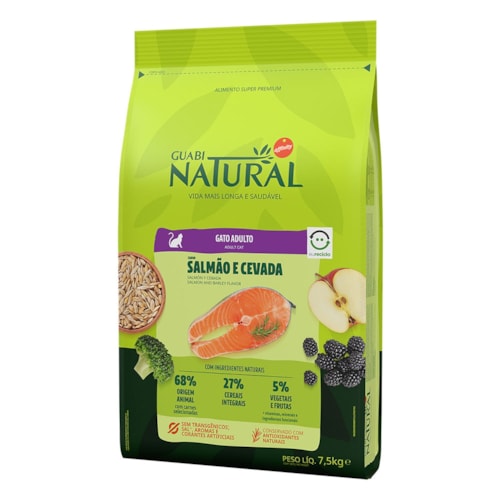 Ração Guabi Natural para Gatos Adultos Sabor Salmão e Cevada