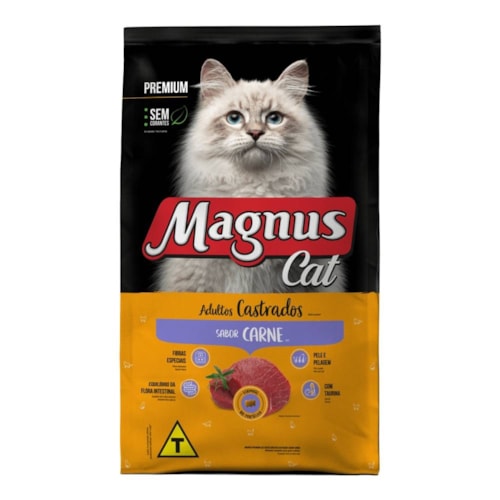 Ração Magnus Cat Premium Sabor Carne para Gatos Adultos Castrados 