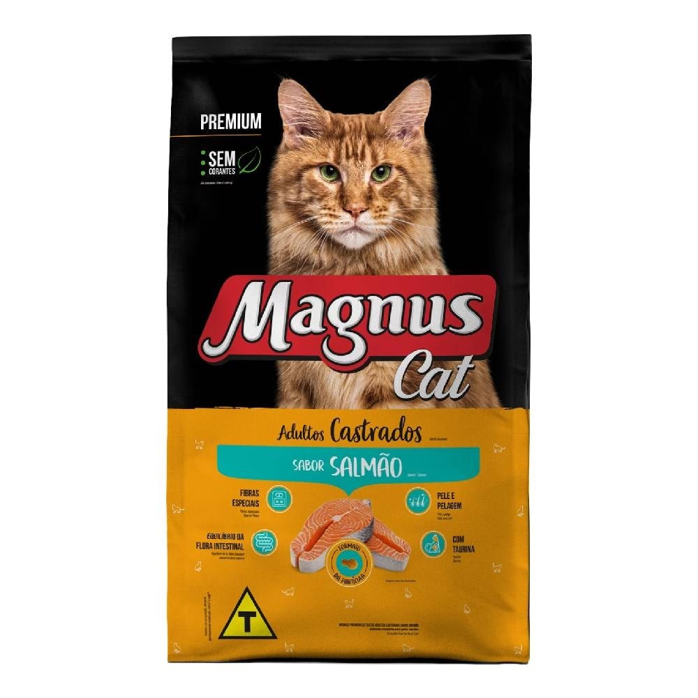 Ração Magnus Cat Premium Sabor Salmão para Gatos Adultos Castrados