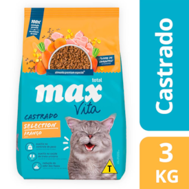 Ração Max Cat Vita Selection para Gatos Adultos Castrados Sabor Frango 3KG