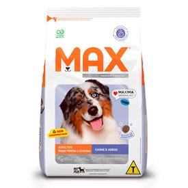 Ração Max para Cães Adultos Raças Médias e Grandes Sabor Carne e Arroz 20 KG