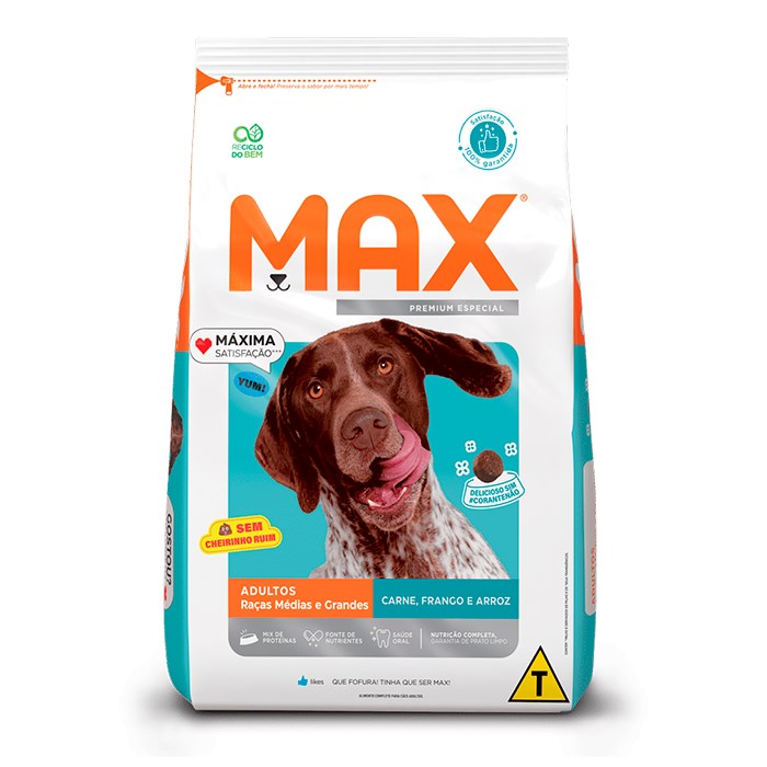 Ração Max para Cães Adultos Raças Médias e Grandes Sabor Carne, Frango e Arroz 15 kg