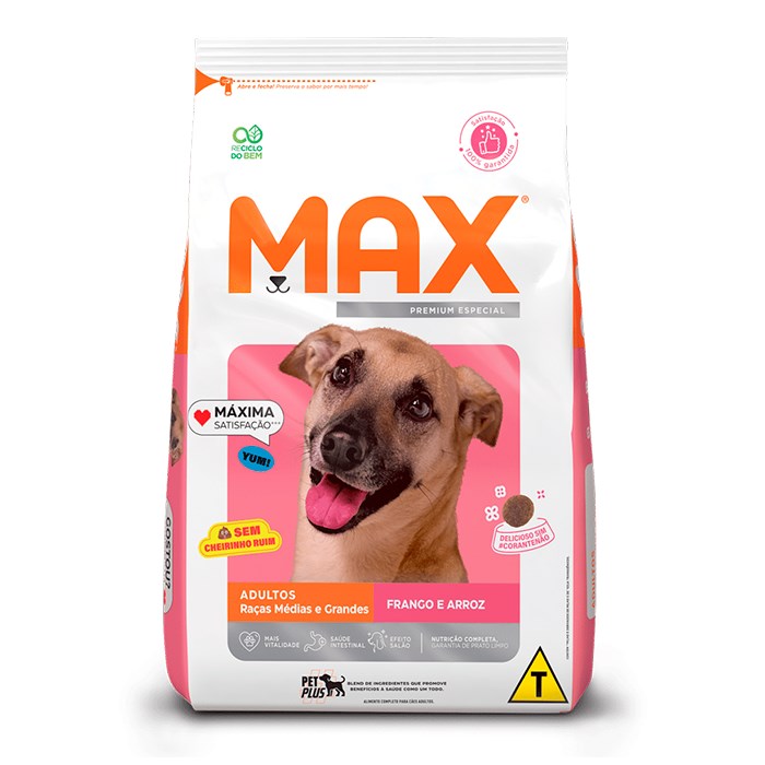 Ração Max para Cães Adultos Raças Médias e Grandes Sabor Frango e Arroz 20kg