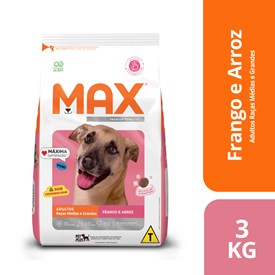 Ração Max para Cães Adultos Raças Médias e Grandes Sabor Frango e Arroz 3KG