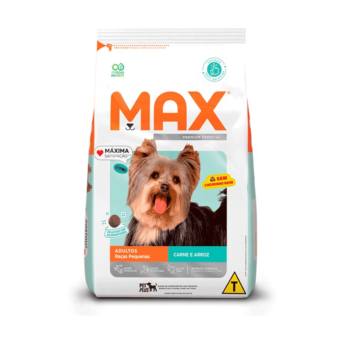 Ração Max para Cães Adultos Raças Pequenas Sabor Carne e Arroz 10,1 KG