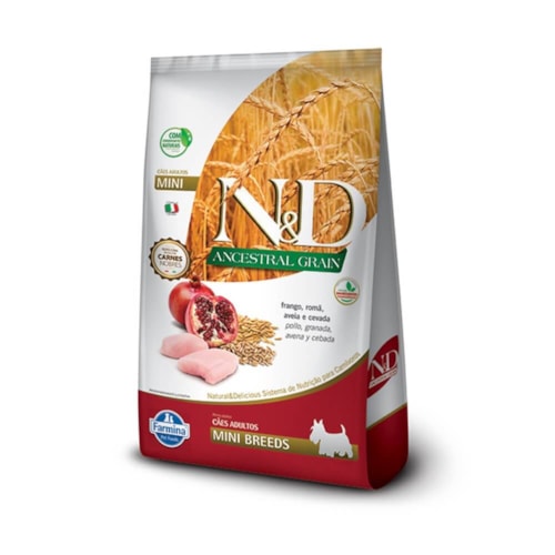 Ração N&D Ancestral Grain Cães Adultos Raças Pequenas Mini Breeds Frango e Romã 2,5 kg