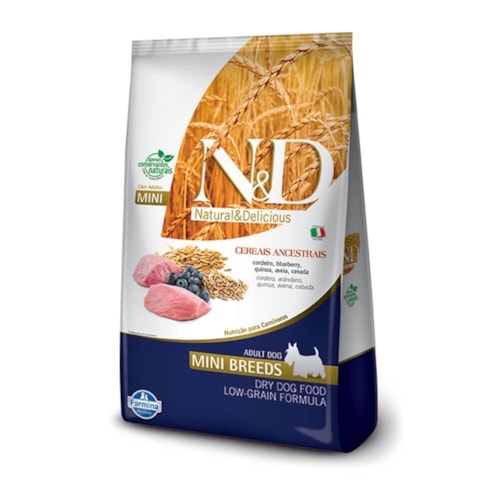Ração N&D Cereais Ancestrais Para Cães Adultos Raças Mini Sabor Cordeiro e Blueberry