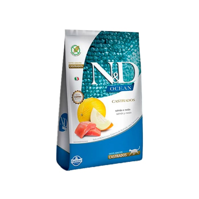 Ração N&D Ocean para Gatos Adultos Castrados Sabor Salmão e Melão