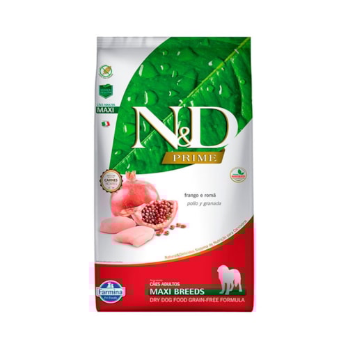 Ração N&D Prime Grain Free Cães Adultos Raças Grandes Maxi Breeds Frango e Romã 10,1kg