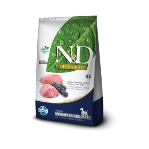 Ração N&D Prime Grain Free Cães Adultos Raças Médias Medium Breeds Cordeiro e Blueberry 10,1kg