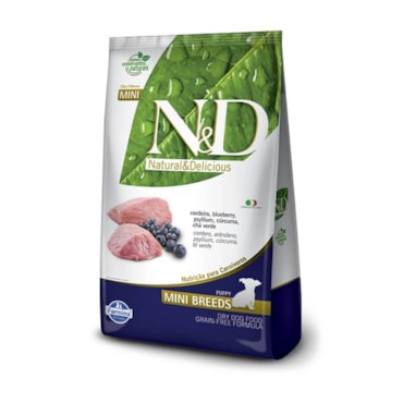 Ração N&D Prime Grain Free Cães Filhotes Raças Pequenas Mini Breeds Cordeiro e Blueberry