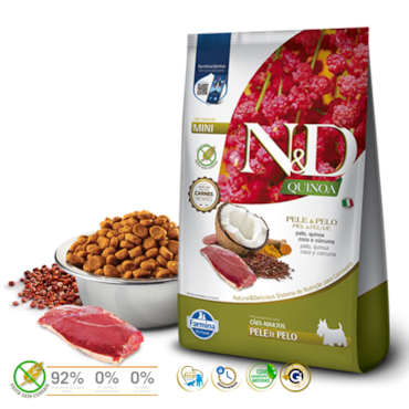 Ração N&D Quinoa Pele e Pelo para Cães Adultos Porte Mini e Pequeno Sabor Pato