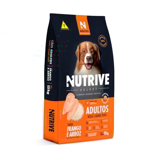 Ração Nutrive Select Cães Adultos Porte Médio e Grande Frango e Arroz 15 kg