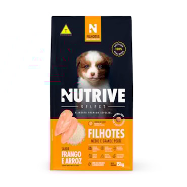 Ração Nutrive Select Cães Filhotes Porte Médio e Grande Frango e Arroz 15kg