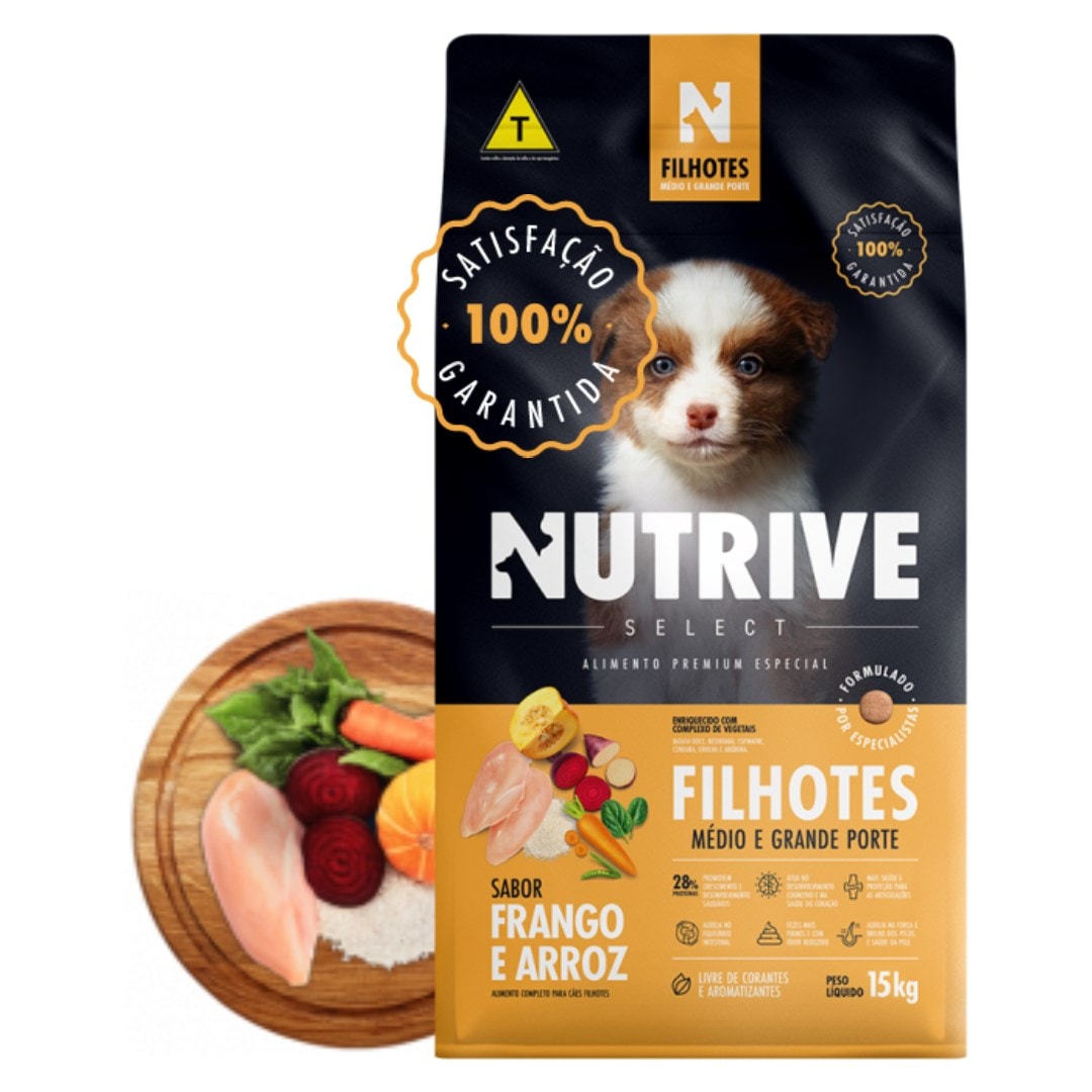 友子ー NUTRISARI 17セット Ração Nutrive Select Cães Filhotes Raças Médias e Grandes Frango e