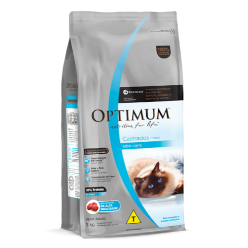 Ração Optimum Gatos Adultos Castrados 1+ Anos Sabor Carne