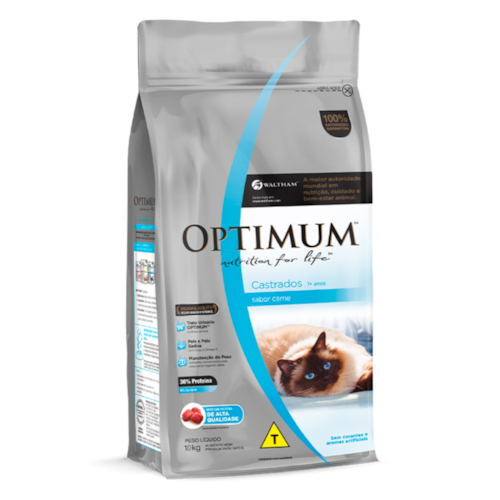 Ração Optimum Gatos Adultos Castrados 1+ Anos Sabor Carne