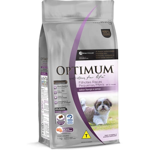 Ração Optimum Sabor Frango e Arroz para Cães Filhotes até 18 meses Raças Pequenas e Minis