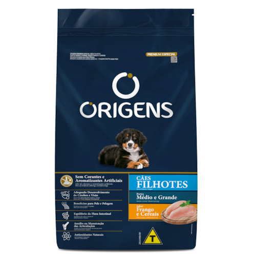 Ração Origens Cães Filhotes Raças Médias e Grandes Frango e Cereal