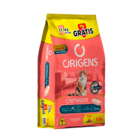 Ração Origens Gatos Adultos Castrados Sabor Frango 10,1 kg + 1 kg Grátis