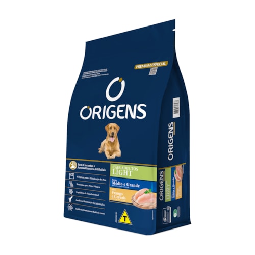 Ração Origens Light Sabor Frango e Cereais para Cães Adultos de Porte Médio e Grande 15kg