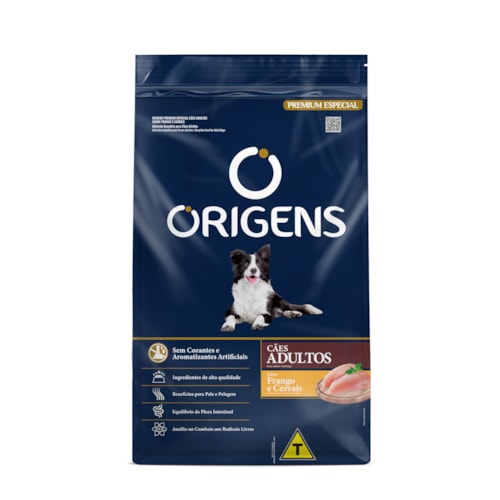 Ração Origens para Cães Adultos Sabor Frango e Cereais 