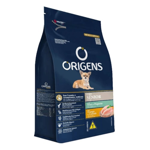 Ração Origens Premium Especial Cães Sênior Raças Mini e Pequeno Sabor Frango e Cereais