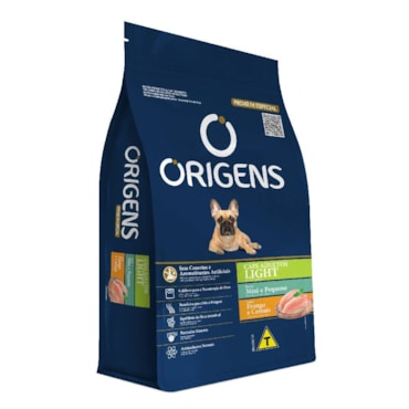 Ração Origens Premium Especial Light Cães Adultos Portes Mini e Pequeno Sabor Frango e Cereais 10,1kg